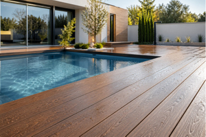 Modern waterproof WPC decking around luxury outdoor swimming pool.jpg
